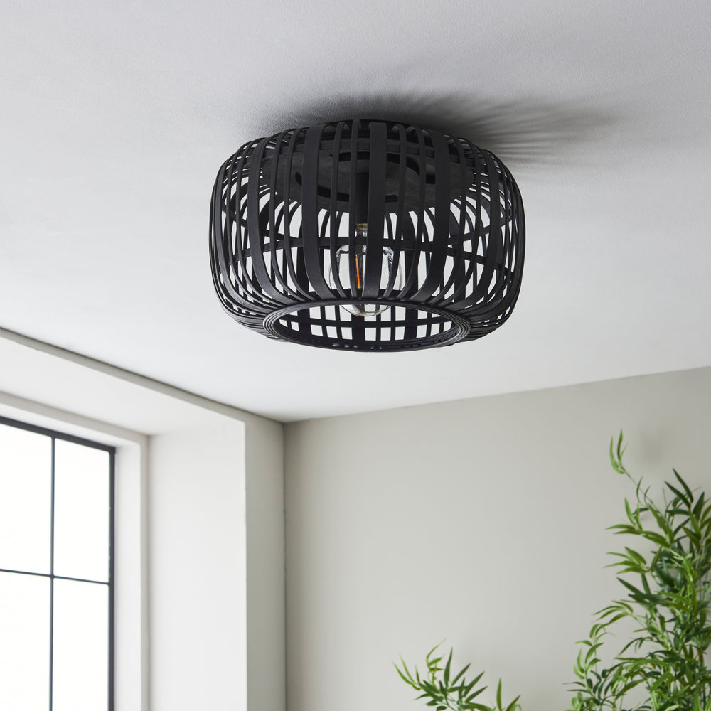 Gaia Collection Bamboo Ceiling Light in Black